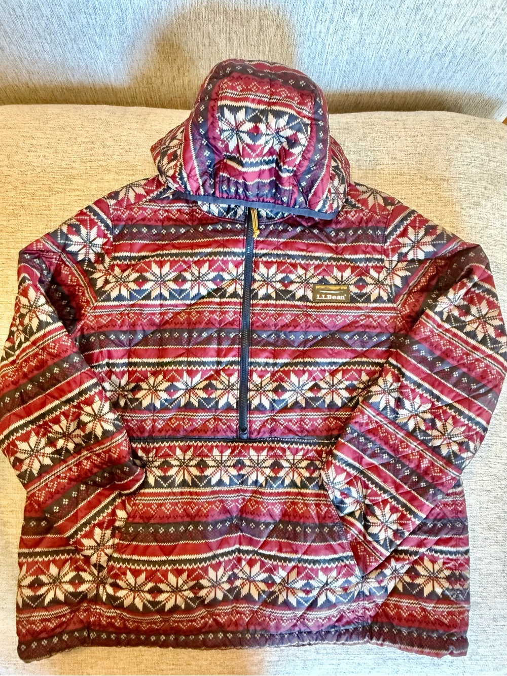 L.L. Bean Womens Large Katahdin Insulated Pullover Jacket Carbon Navy Fair Isle